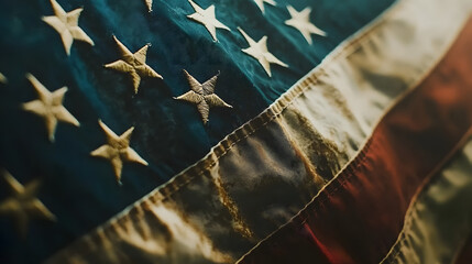 Close up of the american flag waving in the wind
