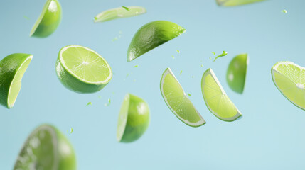 lime slices on blue background