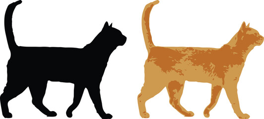 Walking Cat Silhouettes in Black and Orange – Minimalist Pet Illustration