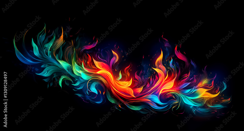 Leinwandbilder vibrant swirls of color dance across a dark abstract background, creating a dynamic and fluid compos