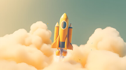 Naklejka premium Yellow Rocket Launch into the Clouds
