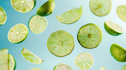 lime slices on blue background