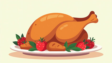 flat cartoon roast turkey chicken illustration perfect thanksgiving dinner