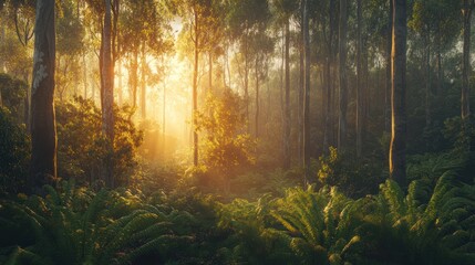 Naklejka premium Forest Sunlight Dappled Path