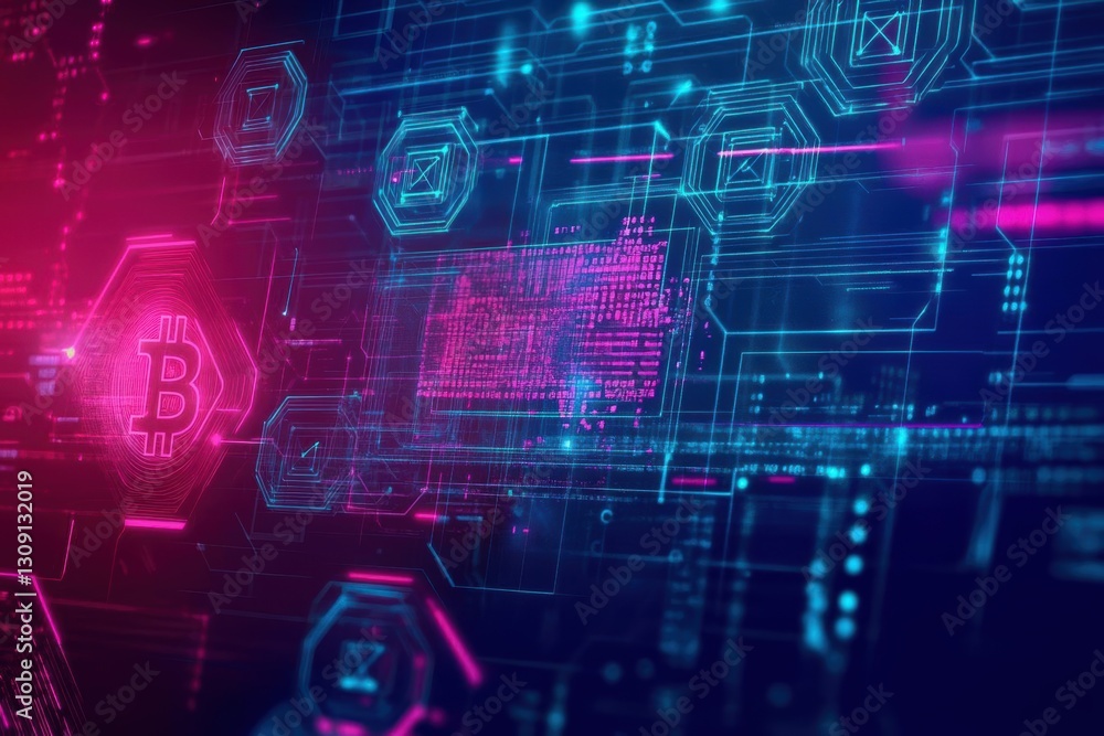 Poster futuristic background featuring complex digital circuit patterns in blue and green hues creating a h