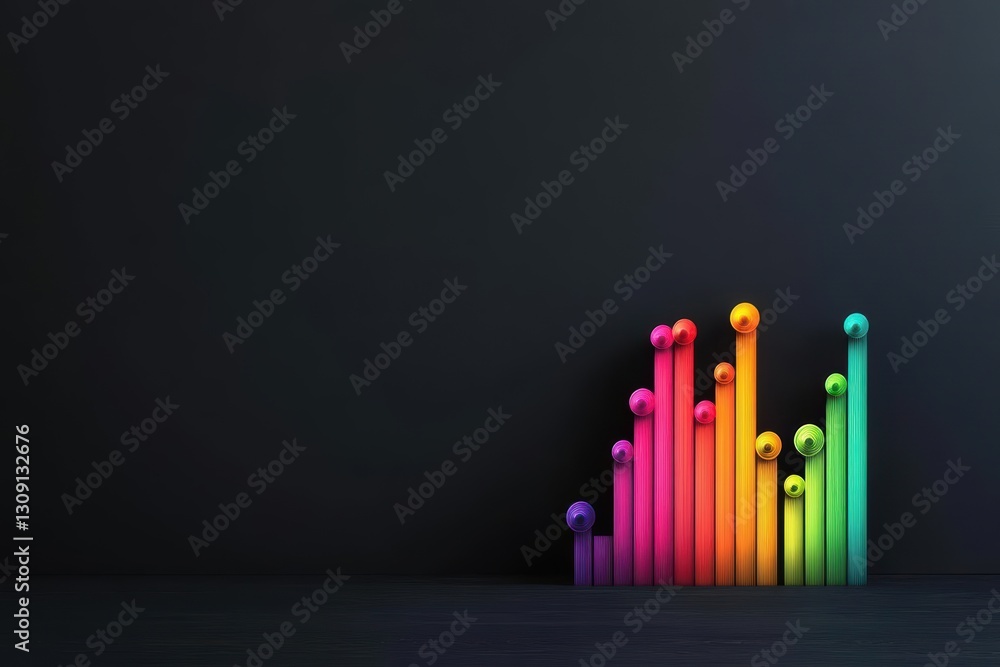 Poster vibrant rainbow colored bar chart illustrating data trends with vividly distinctive bars representin