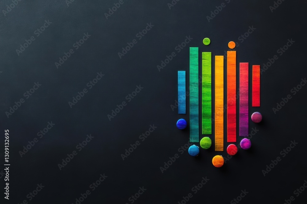 Aufkleber vibrant rainbow colored featuring dynamic bar chart representing growth and diversity in data visual