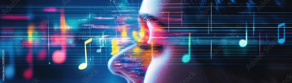 Poster vibrant portrait of a woman surrounded by colorful lines creating a dynamic and artistic atmosphere 