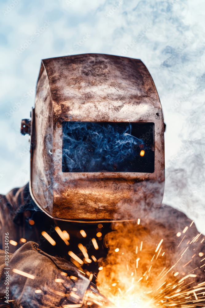 Poster dynamic welding artistry: capturing the intensity and skills behind metal fabrication and design pro