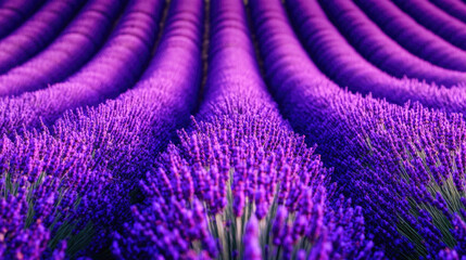 Vibrant lavender fields in bloom: rows of purple beauty in nature