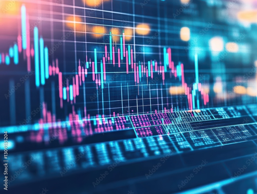  detailed view of a computer screen displaying a stock chart with trend lines and data points in a mo