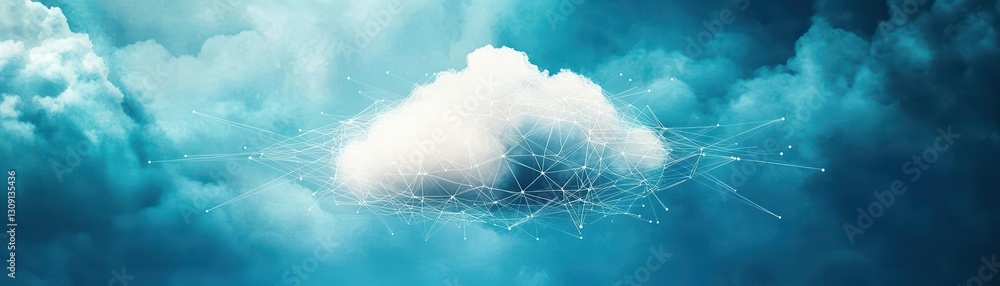 Poster intricate cloud formation in the sky with connecting lines and dots evoking a sense of wonder and im