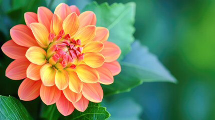 Obraz premium Vibrant orange and yellow dahlia flower blooming in garden