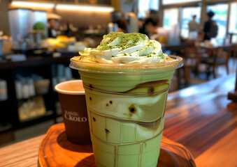 Iced matcha latte decorated