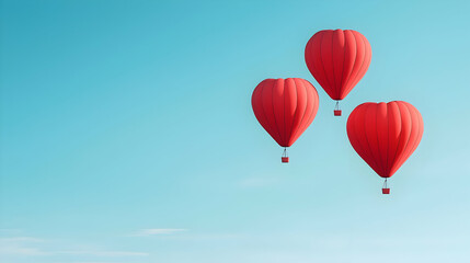 Naklejka premium Three Red Hot Air Balloons Soaring Against Clear Bright Blue Sky
