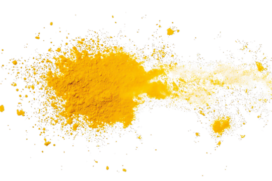 Yellow turmeric powder splash isolated on transparent background