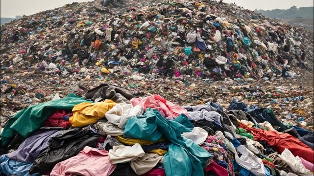 Textile Waste Mountain at Landfill Site - Discarded Clothing Pile Environmental Issue - Fast Fashion Industry Impact on Global Pollution Crisis video concept