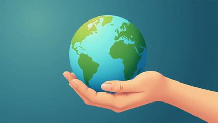 save planet hand holding earth cartoon illustration poster banner
