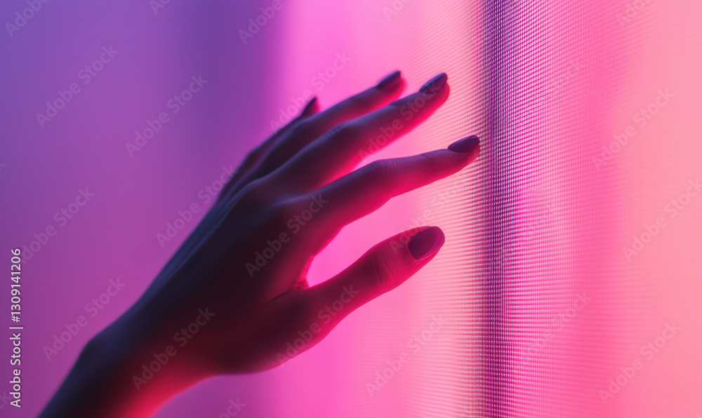 Poster exploring the intersection of touch and color: a vibrant encounter with digital texture and emotiona