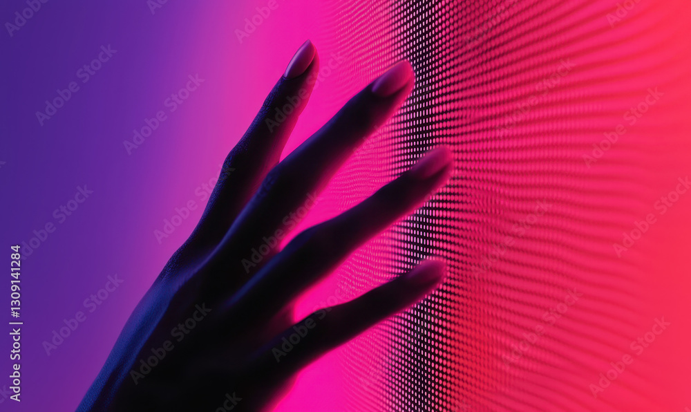Poster exploring the intersection of technology and human interaction through vibrant colors and modern dig
