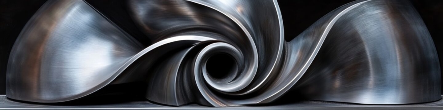 Abstract Metallic Swirls CNC Milled Steel Sculpture With Dynamic Geometric Shapes and Reflections