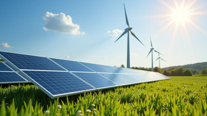 solar cells windmills blend nature scene promoting clean energy concepts globally environmental days