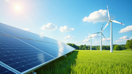 solar cells windmills blend nature scene promoting clean energy concepts globally environmental days