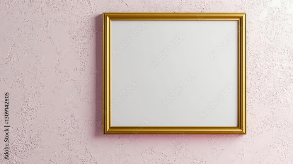 Poster a blank white wall with a gold frame and a square mirror hanging on it