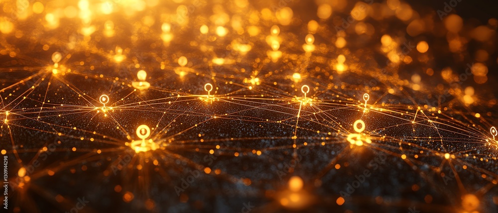 Poster hightech digital globe with glowing user icons and interconnected lines, illustrating the power of g