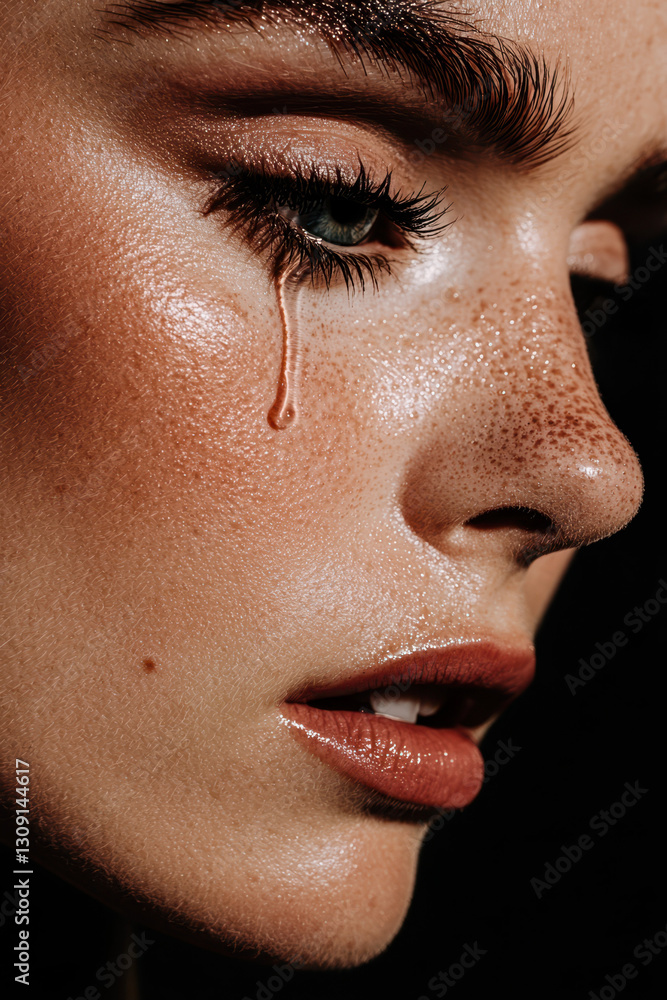Poster exploring the depth of emotion: a stunning portrait highlighting beauty and vulnerability through de