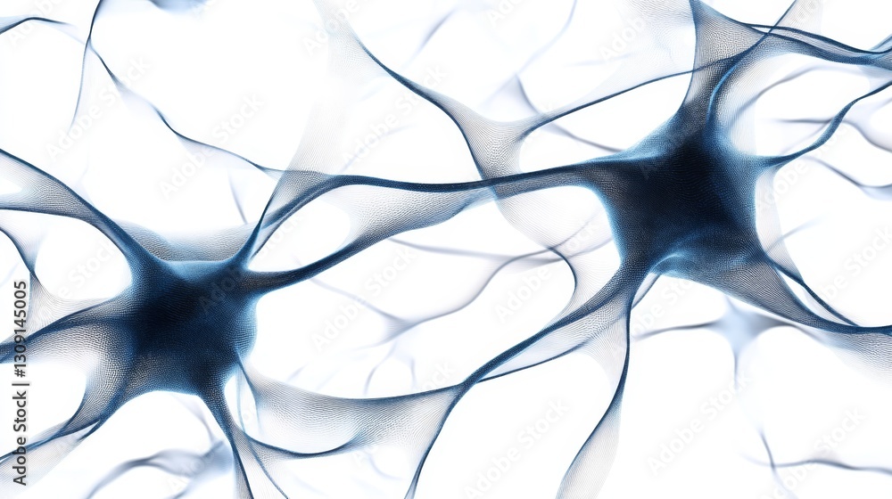 Poster artistic rendering of interconnected neural network, brain neurons, synapses, communication
