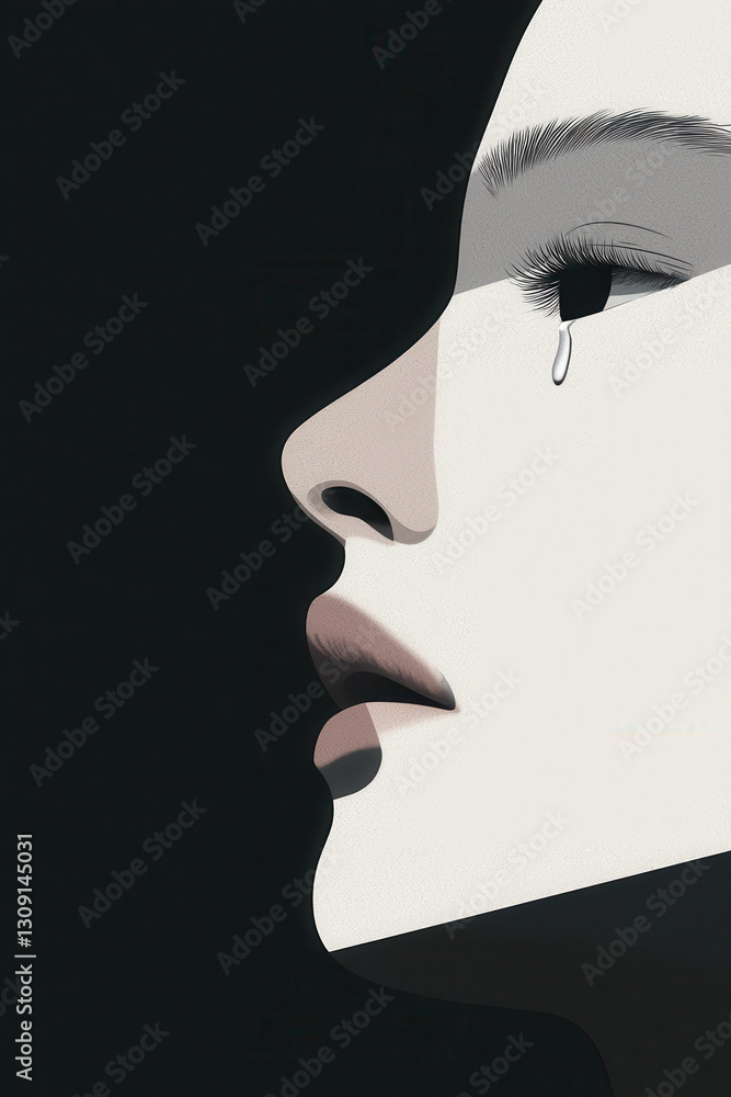 Poster emotional expression through contrast: a profound profile reflection on vulnerability and inner feel