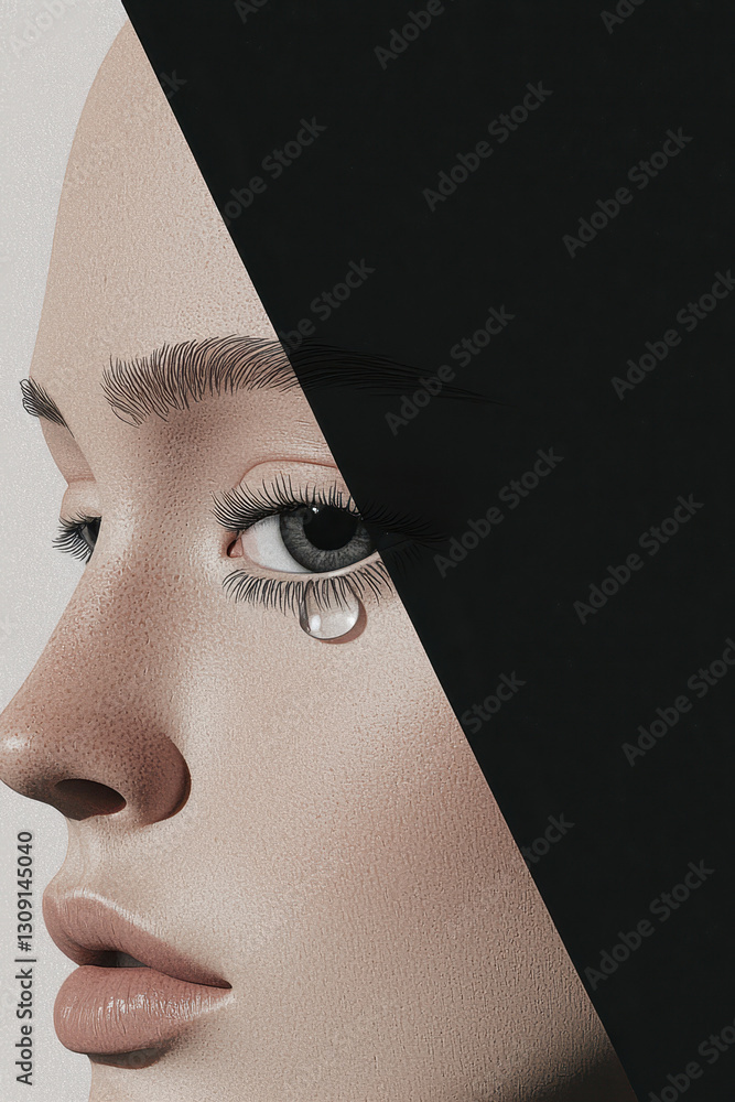 Poster exploring the depths of emotion: a captivating portrait of vulnerability and identity through artist