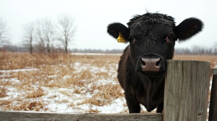 Cow grazing in winter pasture rural landscape nature scene
