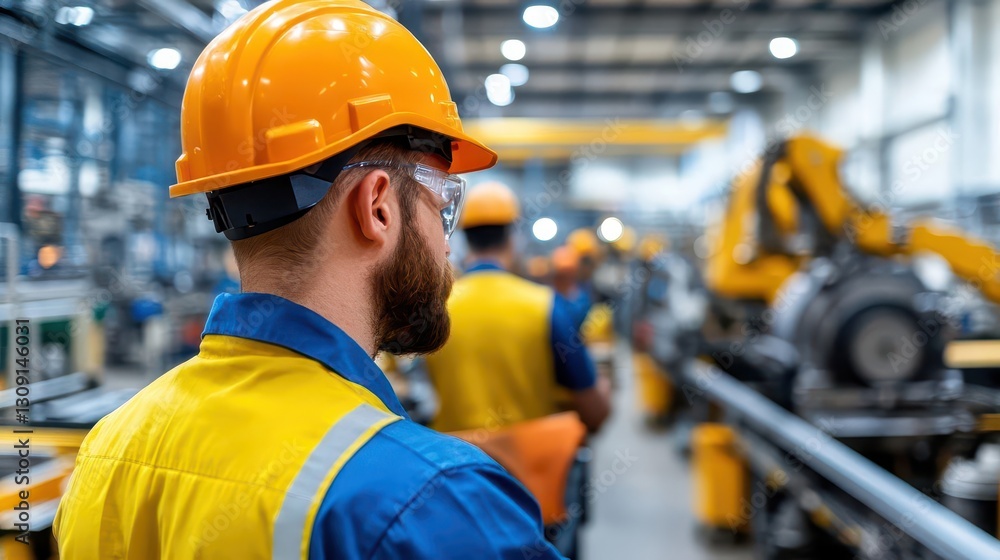 Aufkleber a factory floor buzzes with activity as workers and machines collaborate to meet production targets