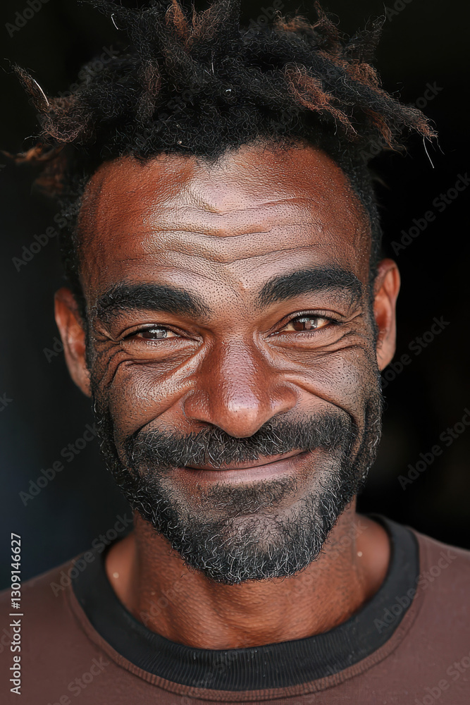 Poster captivating portrait of a smiling man emanating joy and warmth, celebrating community and authentic 