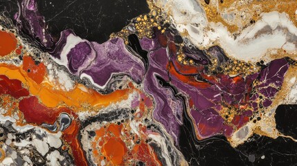 Fototapeta premium The Serene Chaos of Paint: Capturing the Intricate Patterns and Organic Forms of a Liquid Art Creation in Motion