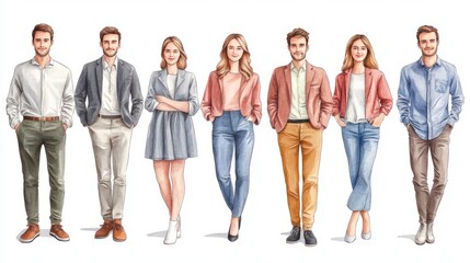 Obraz premium People Group Seven Moment Drawing Attire Casual Savory