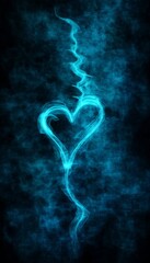 Blue Smoke Forming Glowing Heart Shape, Black Background, Symbolizing Love, Passion, Abstract Design