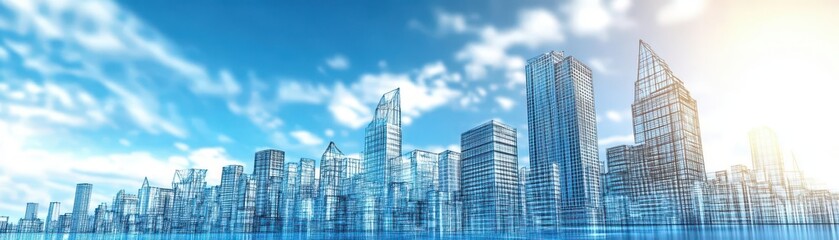 Fototapeta premium A futuristic cityscape rendered in digital wireframes, showcasing the integration of Building Information Modelling BIM technologies