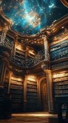 Obraz premium Celestial Library: A Dreamlike Interior