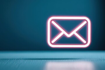 Fototapeta premium A glowing email notification icon with an unread message on a serene blue background