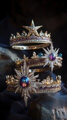 Obraz premium Three Exquisite Starburst Crowns Adorned With Gems