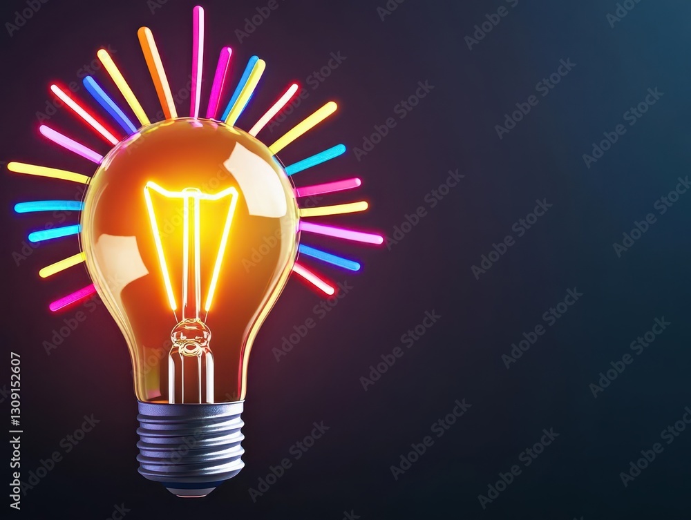 Aufkleber A glowing lightbulb with colorful abstract shapes and lines emanating from it on a dark background