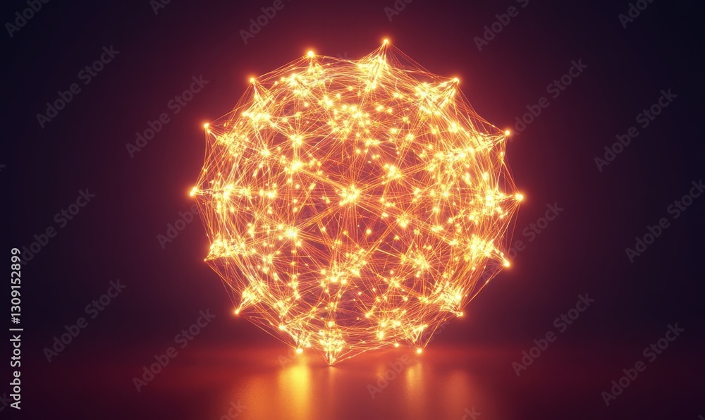 Poster global digital transformation concept: doodle network of glowing nodes forming a globe
