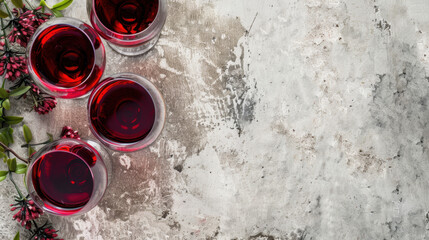 glasses with red wine on stone background
