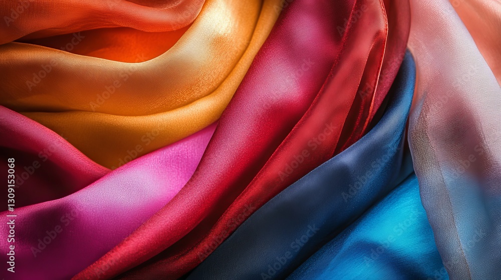Poster vibrant colorful silk fabric texture background elegant smooth shiny draped rich deep hues luxury te