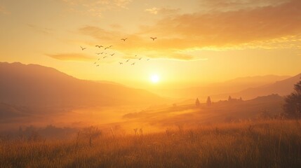 Fototapeta premium A Beautiful Sunrise Over a Scenic Place 