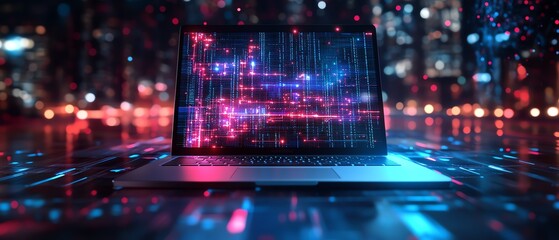 Business professional s laptop with floating software icons