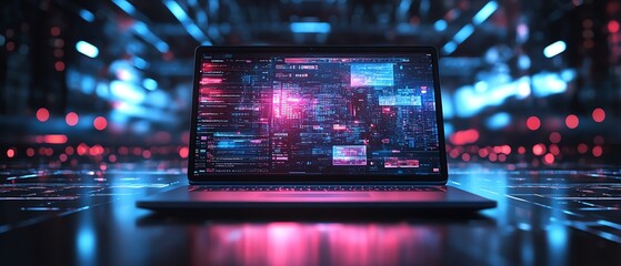 Business professional s laptop with floating software icons